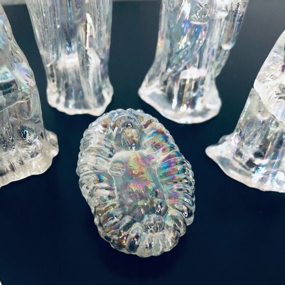 Vintage Iridescent Glass 6-pc Holiday Christmas Nativity Set - Picture 6 of 8